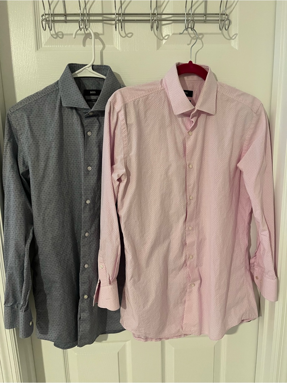 LOT OF 2 BOSS Hugo Boss Slim Fit Dress Shirts Blue, Pink, Men's 39 15.5